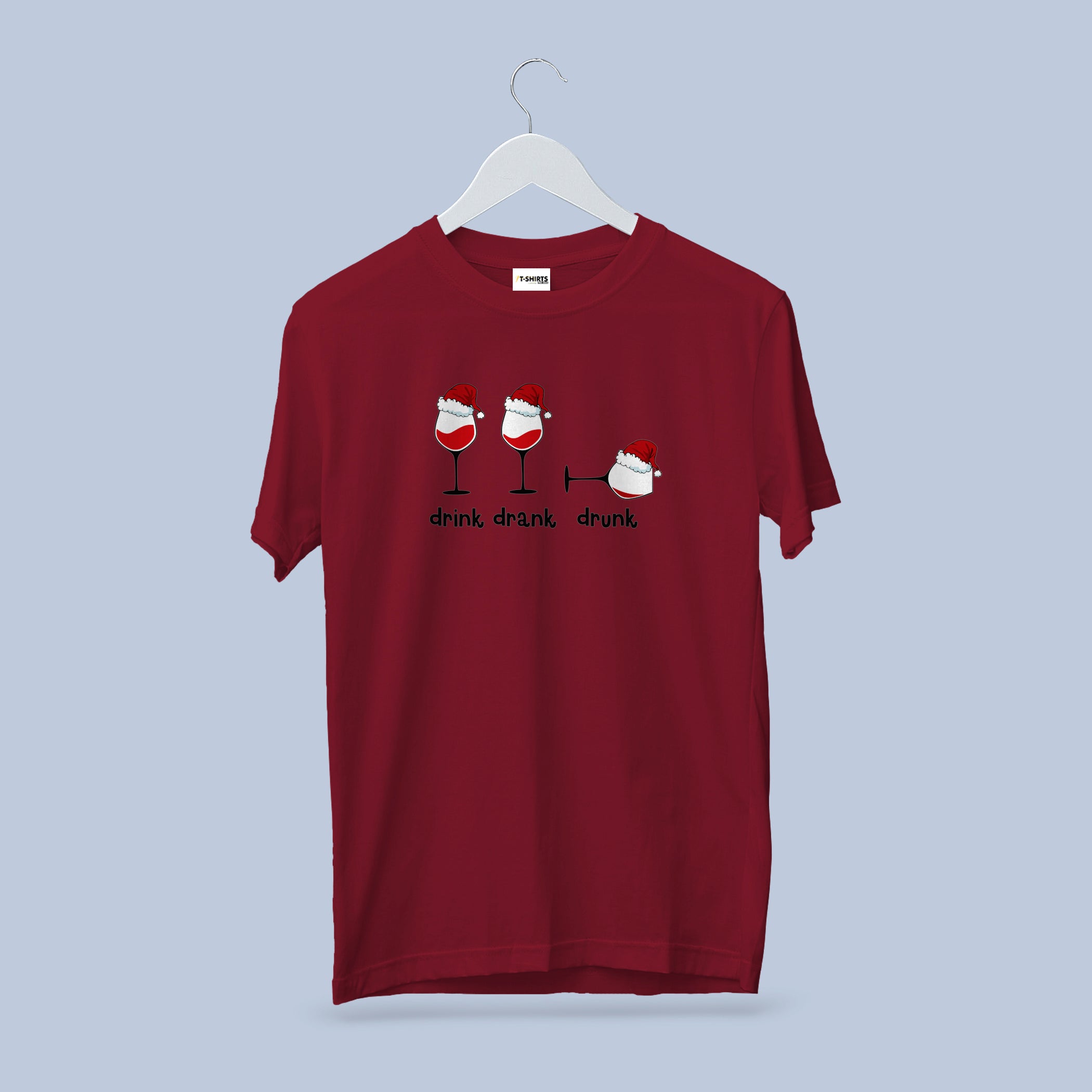 Drink Drank Drunk T-Shirt | Funny Christmas Wine Tee | Boozy Holiday Party Shirt