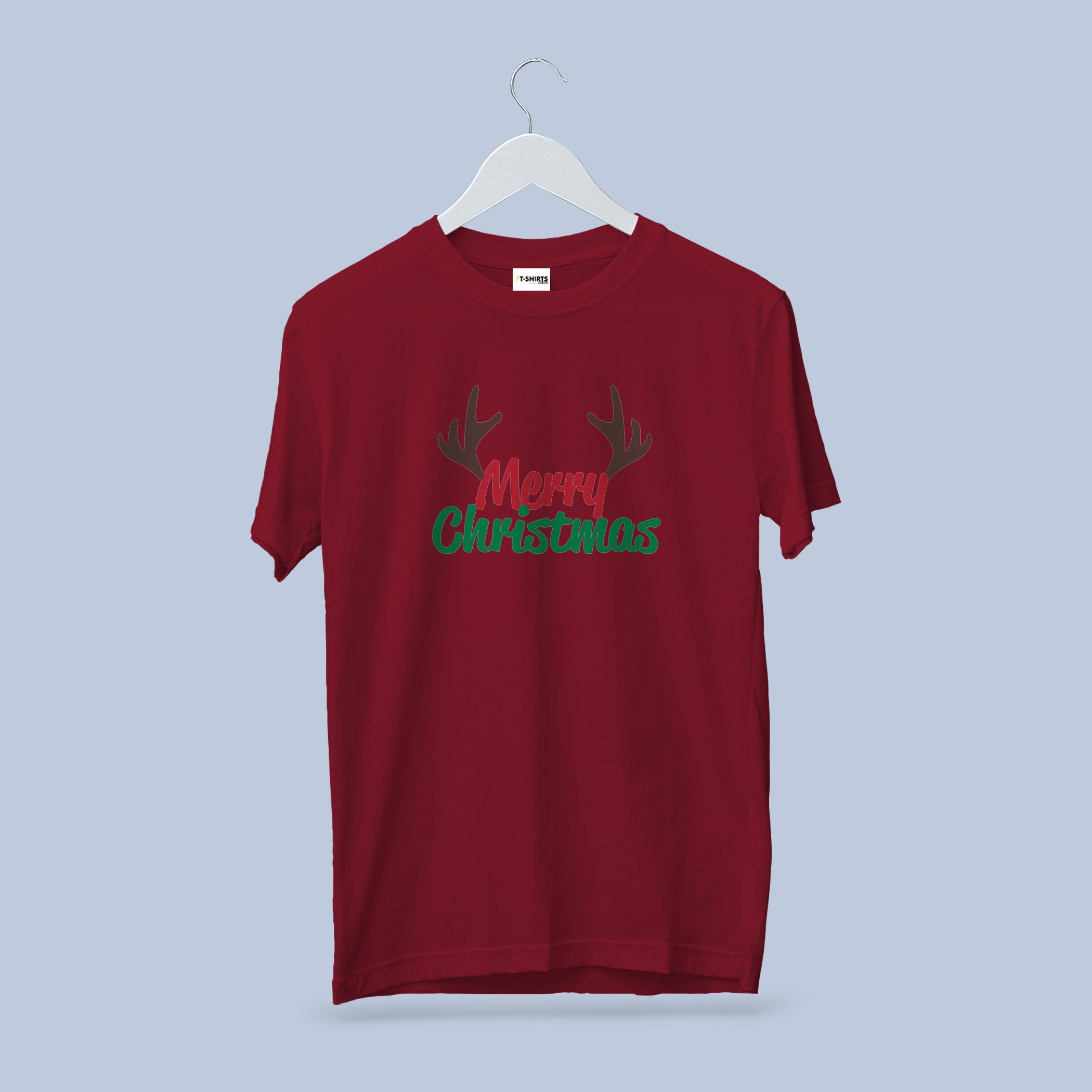Reindeer Antlers Merry Christmas T-Shirt | Rudolph Holiday Red & Green Tee | Festive Xmas Shirt