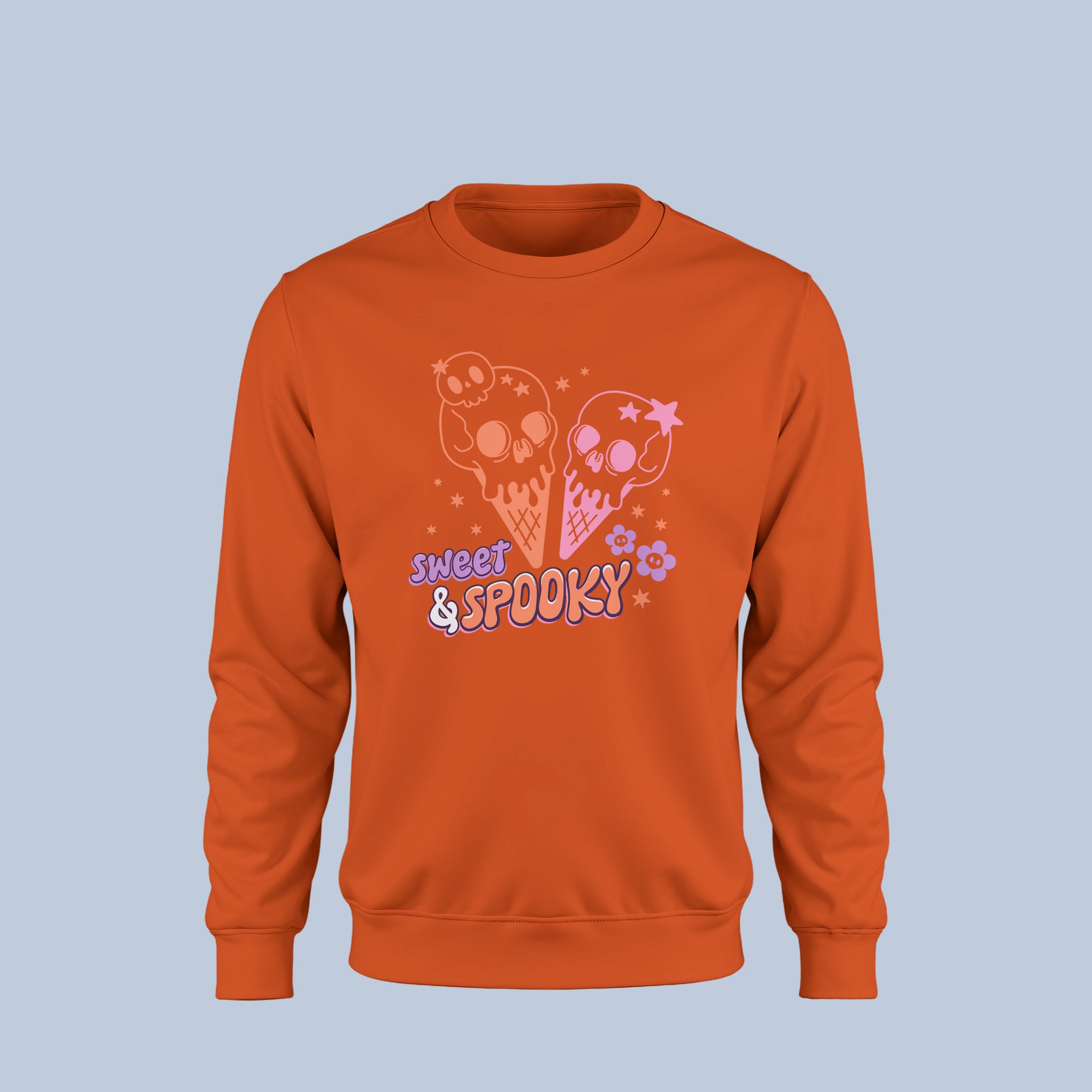 Sweet & Spooky Halloween Sweatshirt – Cute Pastel Skull Ice Cream Crewneck – Cozy Fall Pullover for Women & Men