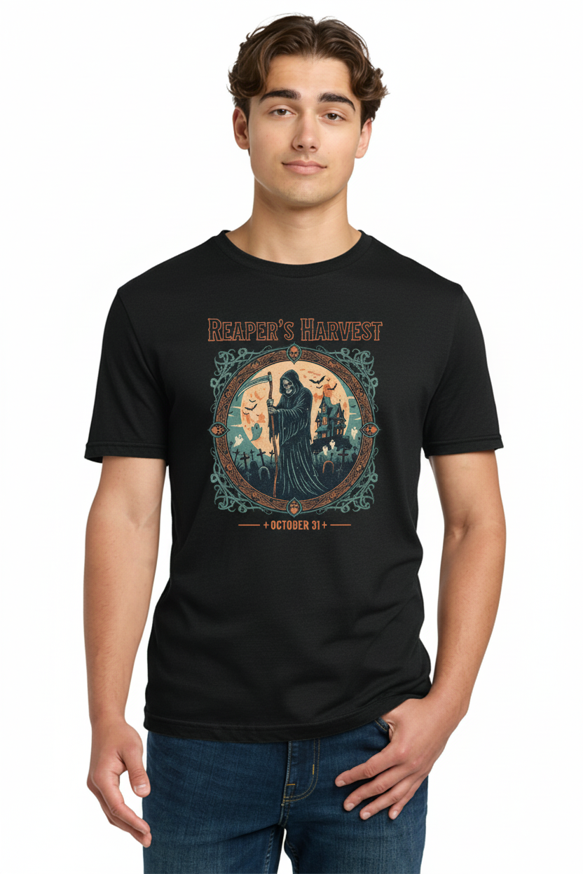 Reaper's Harvest - Spooky Halloween Design with Killer Tee