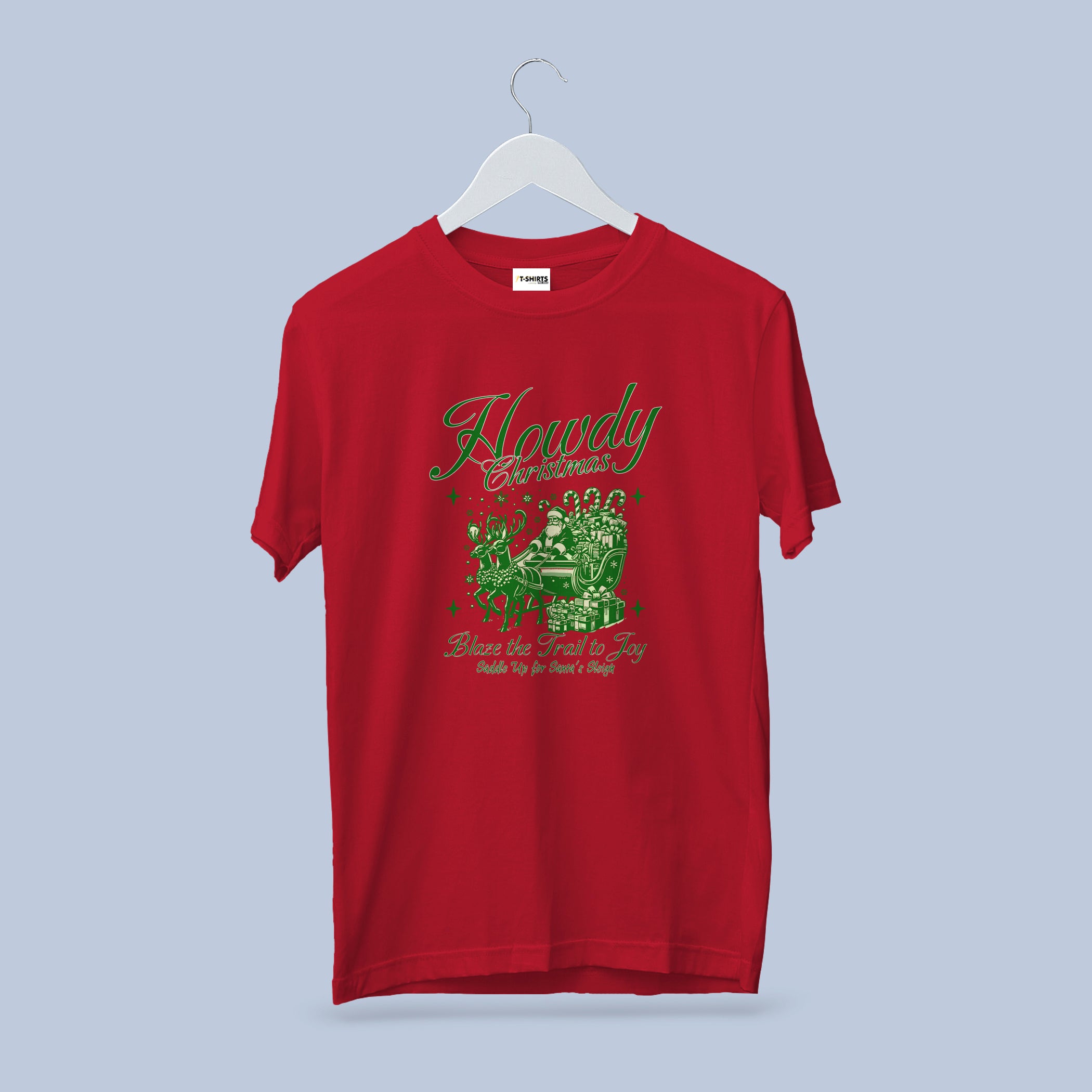 Monochromatic Santa T-Shirt, Distressed Merry Christmas HO HO HO Tee, Cherry Red Heavy Cotton Crewneck, Classic Fit Holiday Gift 4