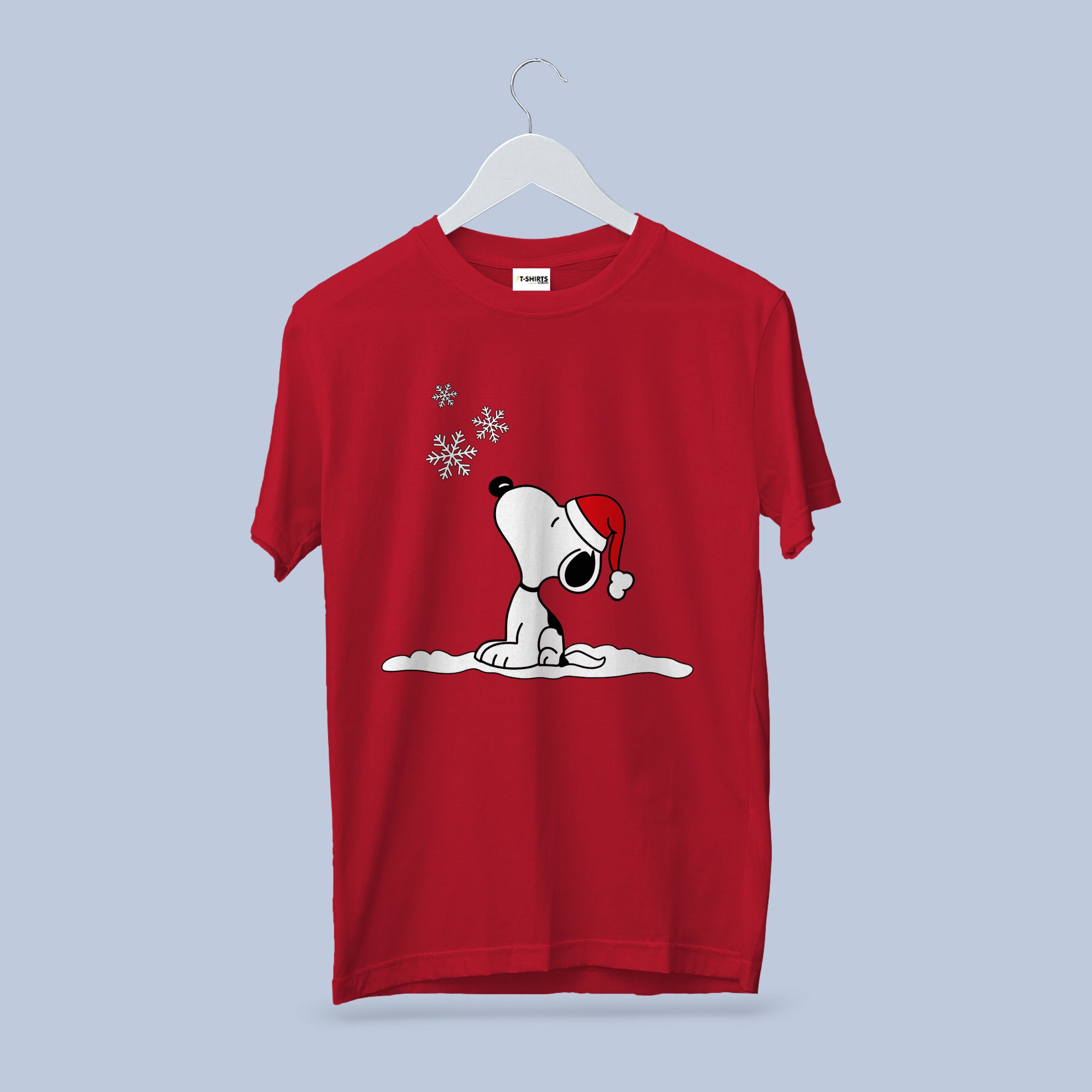 Snoopy Christmas T-Shirt, Falling Snow Santa Hat Tee, Holiday Peanuts Family Shirt, Cherry Red Cotton Crewneck Gift 4