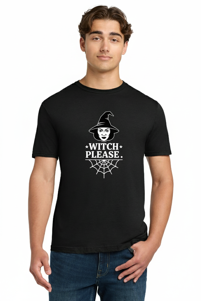 Witch Please T-Shirt - Funny Halloween Witch Face & Spiderweb Graphic Tee