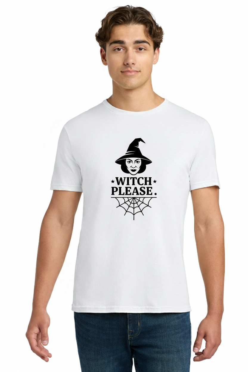 Witch Please T-Shirt - Funny Halloween Witch Face & Spiderweb Graphic Tee