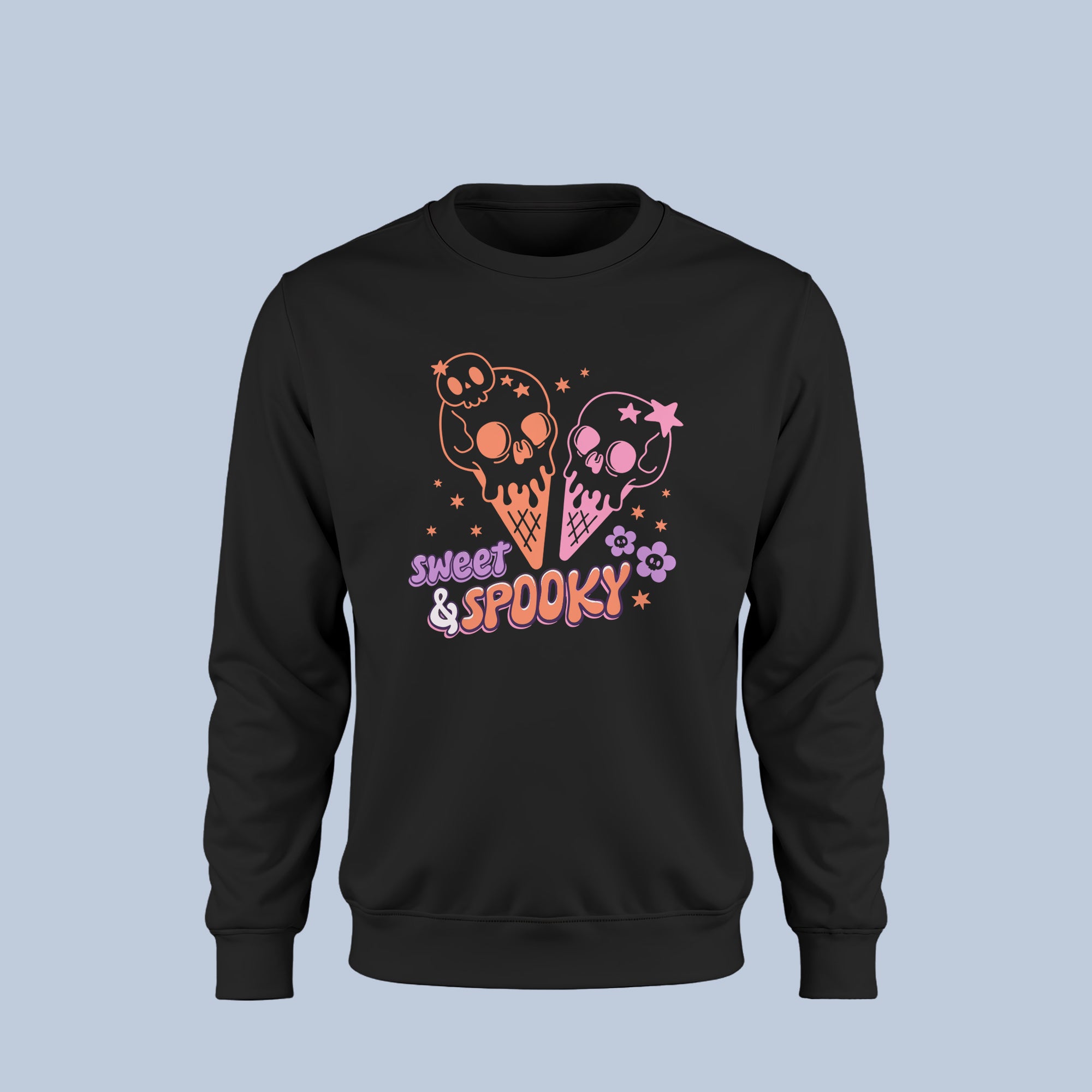 Sweet & Spooky Halloween Sweatshirt – Cute Pastel Skull Ice Cream Crewneck – Cozy Fall Pullover for Women & Men