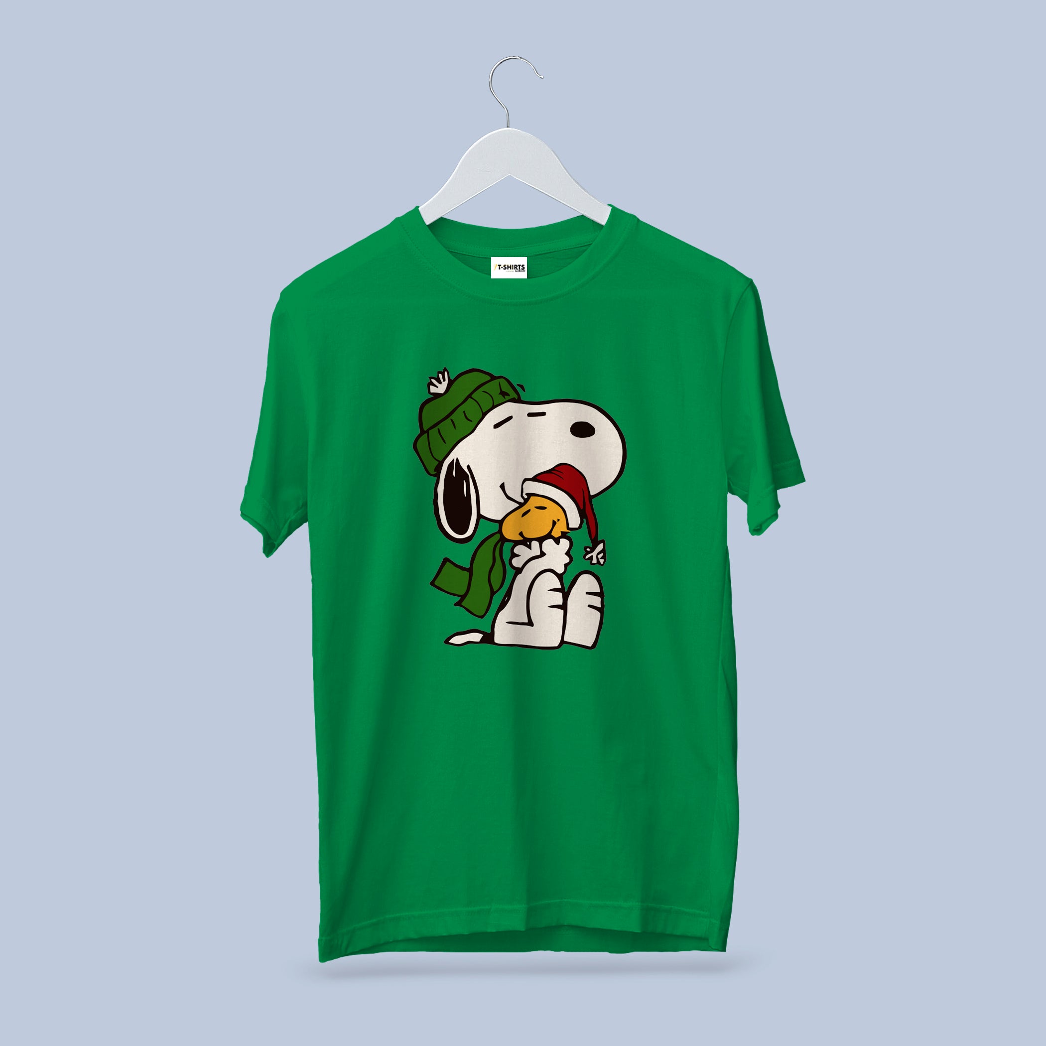 Snoopy & Woodstock Christmas T-Shirt, Peanuts Holiday Scarf Tee, Cherry Red Heavy Cotton Crewneck, Family Gift for Him Her