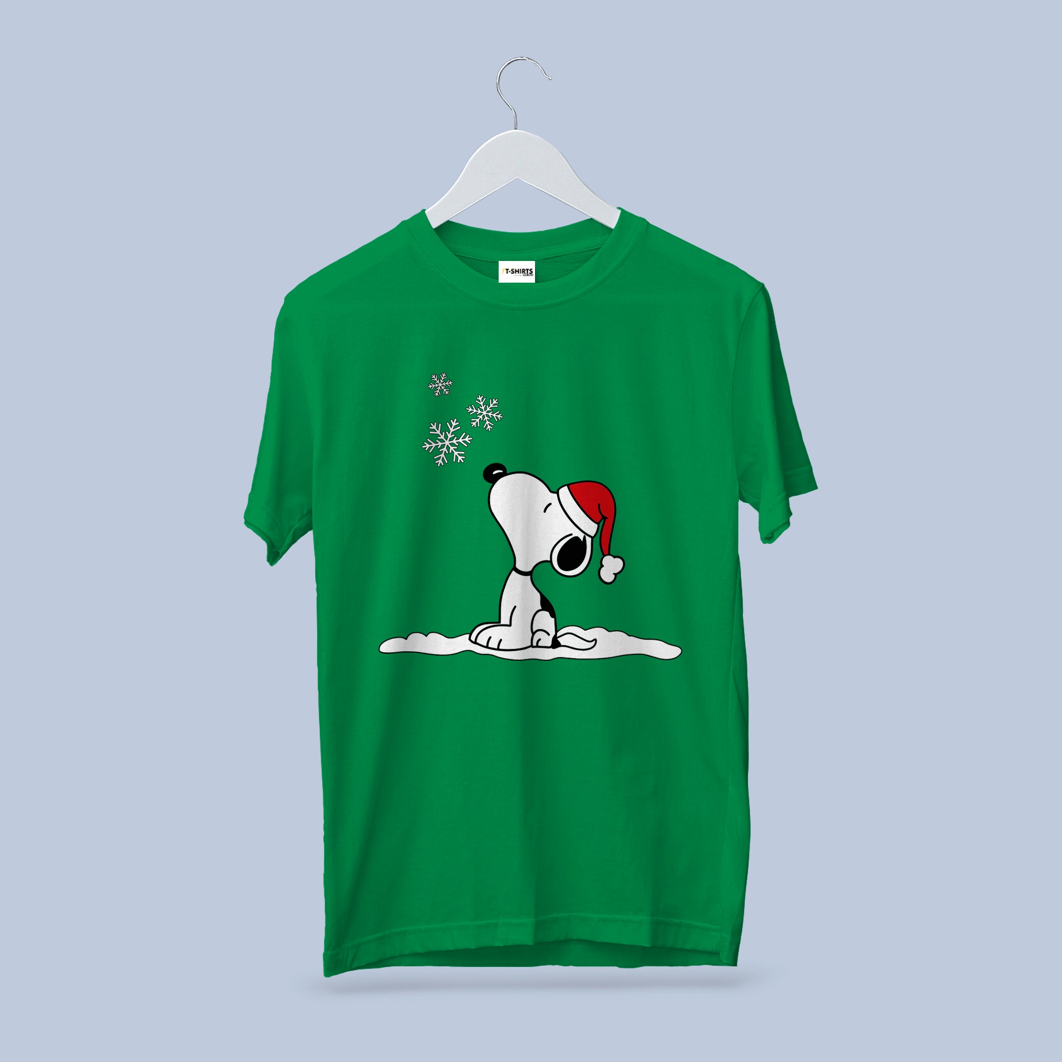 Snoopy Christmas T-Shirt, Falling Snow Santa Hat Tee, Holiday Peanuts Family Shirt, Cherry Red Cotton Crewneck Gift