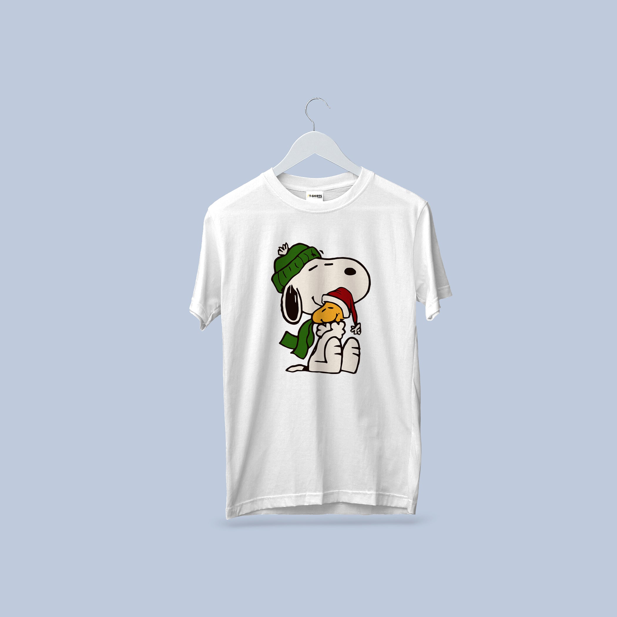 Snoopy & Woodstock Christmas T-Shirt, Peanuts Holiday Scarf Tee, Cherry Red Heavy Cotton Crewneck, Family Gift for Him Her 5