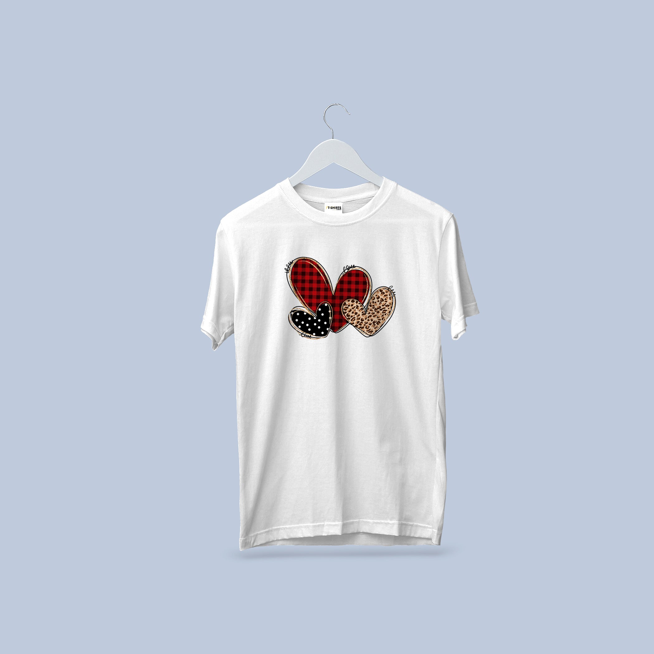 Plaid Leopard Hearts T-Shirt, Valentine's Day Gift for Her, Rustic Buffalo Check Love Tee, Classic Fit Cotton Crewneck 5