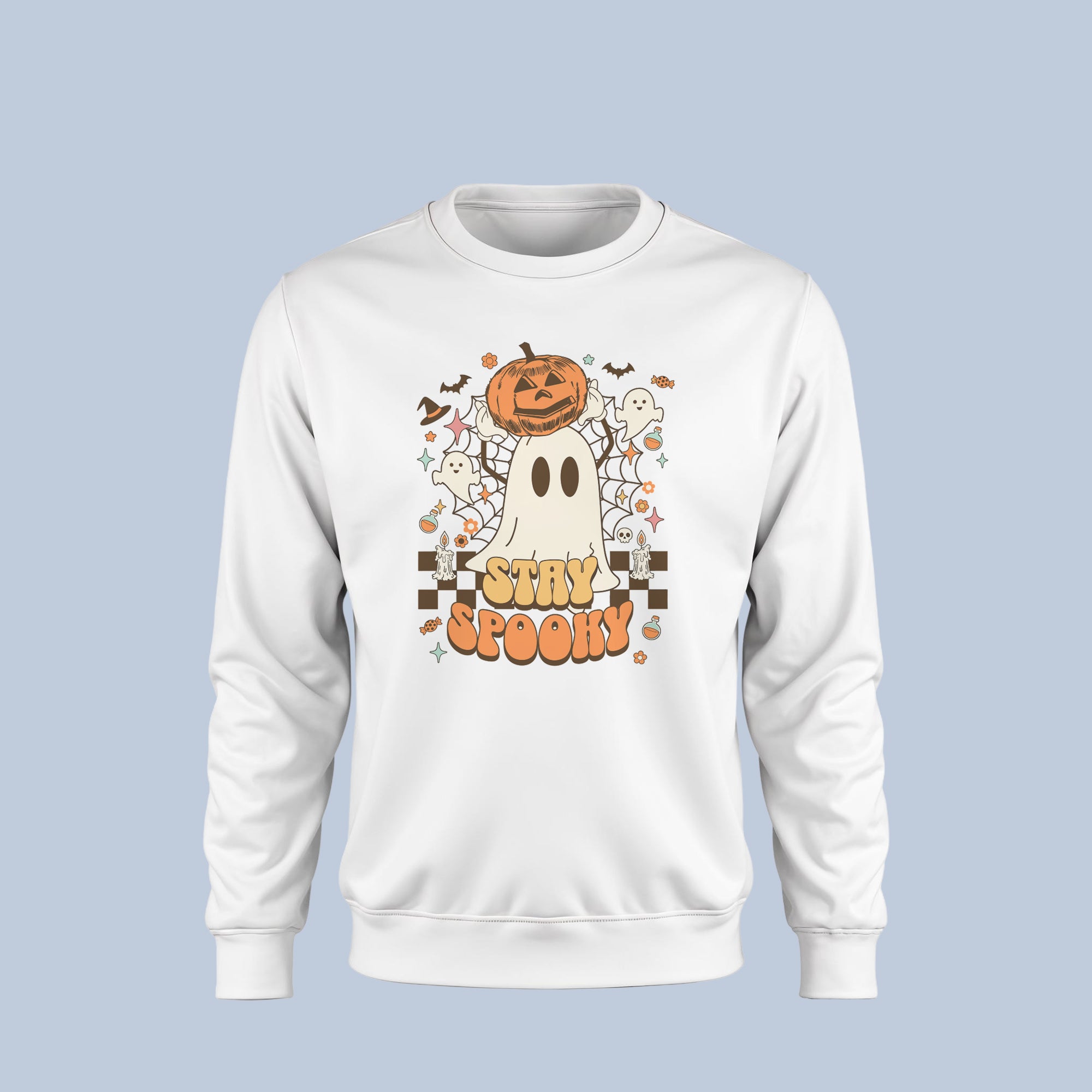 Stay Spooky Halloween Sweatshirt – Cute Retro Ghost & Pumpkin Crewneck – Cozy Fall Pullover for Women & Men 3